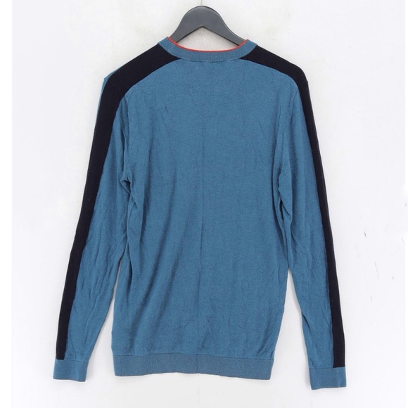 TED BAKER Mid-Blue Noirmon Crew Striped Jumper Wool/Cashmere Blend - Picture 6 of 13